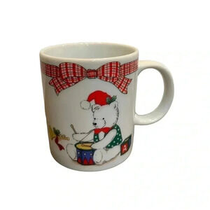 Anchor Hocking Vintage Christmas 10oz Coffee Tea Mug Plaid Ribbon Bear Drum